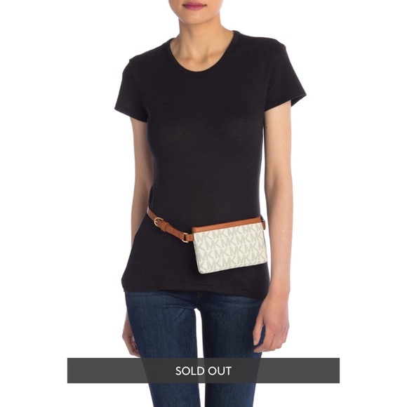 Michael Kors MK Monogram Belt Bag In Cream/Brown